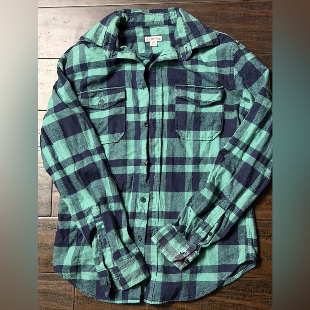 Merona Teal and Navy Checkered Shirt
